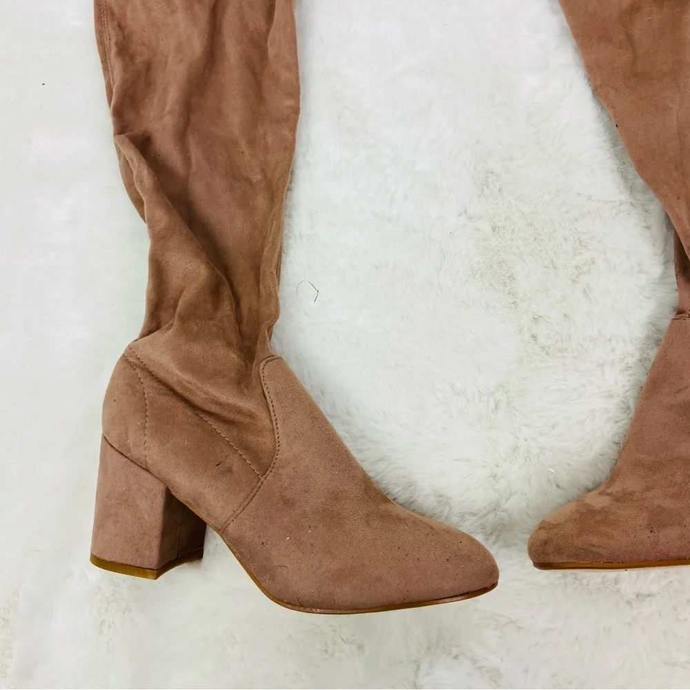 Catherine Malandrino sexy Suede Over-the-Knee heeled Boots in Tan size 7.5